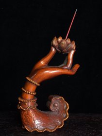 黄杨木雕刻佛手香插摆件，高11厘米，长6厘米，重60克