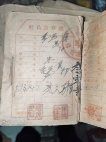 《邹县东关八队社员证（股金证）存根（一沓，有二十几张带证）》长12厘米，宽8厘米，白木橱底层