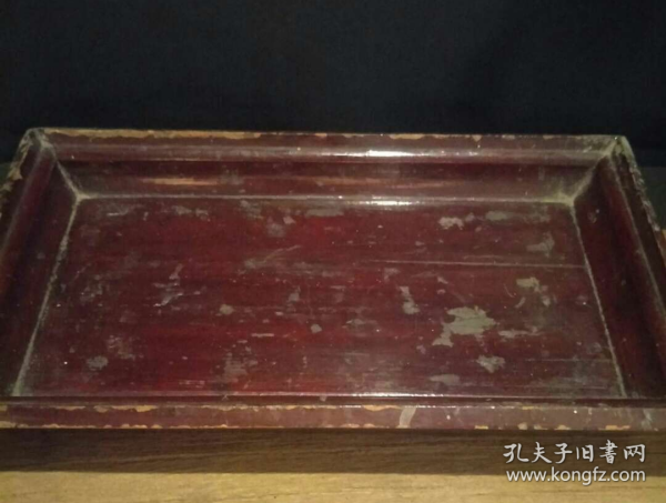 民俗老茶托盘，深口沿，榫卯边，枣红老漆美观实用，35x20x5cm