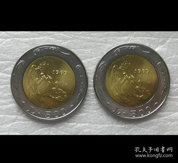 圣马力诺1989年500里拉硬币 双色双金属纪念币 石材雕刻 全新 