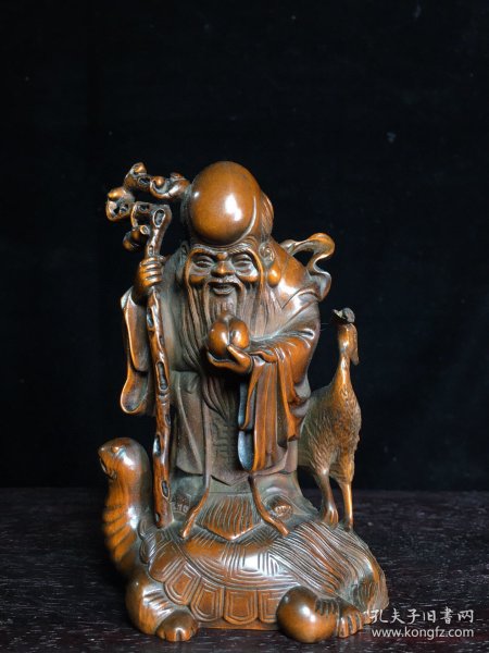 黄杨木雕刻寿星摆件