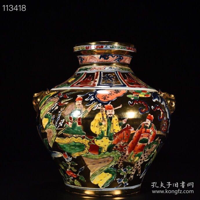 元金地五彩单骑救主人物故事虎头罐