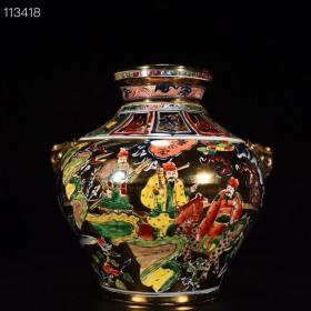 元金地五彩单骑救主人物故事虎头罐