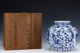 C18---旧藏大明嘉靖青花瓜棱龙纹罐