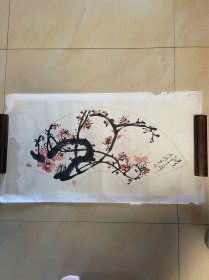 傅继英写意梅花图国画水墨花卉字画作品扇面横幅纯手绘