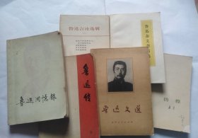 鲁迅文选，彷徨，鲁迅杂文书信选，鲁迅传上册，鲁迅回忆录一集，鲁迅言论选辑，二《呐喊》（七册同售）（都有点有磨损，撕口，折角折印，有几册有书写。鲁迅传一书下书口很多页有墨迹，书里很多书写，画线。彷徨一书下角封面缺角，此处前几页可能被耗子啃过）