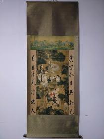 绢布人物字画，保存完整，品相如图，喜欢的朋友不要错过，尺寸182*71厘米。画心108*60厘米。