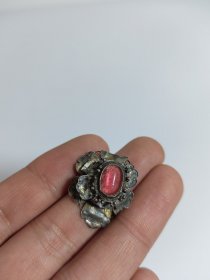 清代老银琉璃帽花，