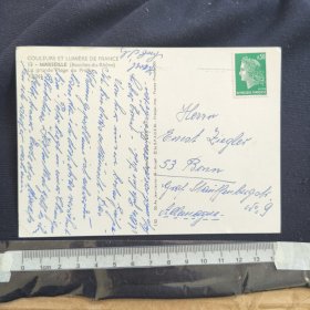 F1543外国实寄明信片法国约70年代 海边浴场海滩 书信 邮戳不清 如图