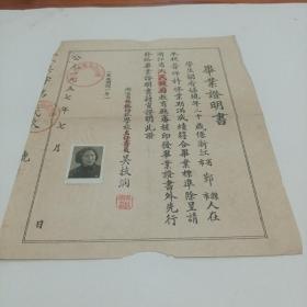 1957年，浙江省慈溪师范学校，毕业证明书（21X25）