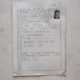 1977年教师登记表：吴瑞英 南通市东方红人民公社三七学校贴有照片