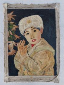 佚名人物肖像油画“戴帽子的少女”5338