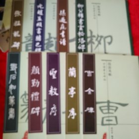 中国著名碑帖技法丛帖，张猛龙碑，元赵孟頫书，孙过庭书谱，柳公权书玄秘塔碑，邓石如篆书，颜勤礼碑，圣教序，兰亭序，曹全碑。9本合售