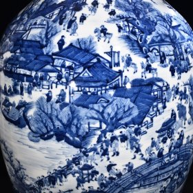 清乾隆青花清明上河图双耳瓶 高81.5厘米宽41.5
