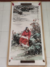徐燕荪弟子，著名画家刘继明水墨人物画～《柳宗元小像》。 ​ ​四尺整张。手工托。画芯净尺寸：139×72。保真！ 品相见图展示自定。顺丰快递。不带框。
