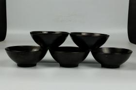 黒釉枫叶碗 茶盏 五个品相完整 高4.5cm 口10.6cm 底4.7cm180一个