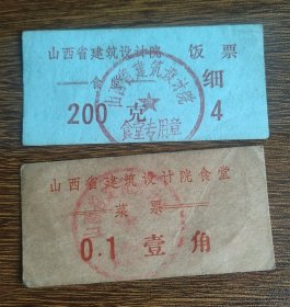 山西省建筑设计院食堂饭票菜票