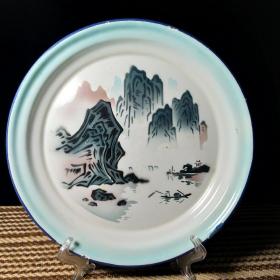70年代山水风景搪瓷茶盘30厘米