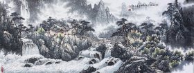 山水画，绿水福浓春常在，半工笔半写意画法，山石皴法点染，真人真迹纯手绘作品，墨透纸背，假一赔万，都是本人精心收藏的，支持第三方鉴定，山东省美协老师李荣向的原创大作，笔法苍劲有力，浓淡干湿焦，行云流水，特别是树木，山石的刻画非常细，特别能看出层次感，构图非常漂亮，很有意境。1.8米×70公分，小六尺整张的，家里客厅，卧室，书房，茶室，办公室都可悬挂，特别是客厅，办公室挂，非常合适，非常大气。