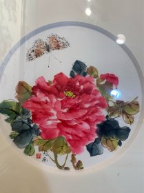 李志刚，花卉，直径28厘米，框尺寸48*48厘米