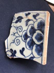 明代晚期清代早期青花瓷片。9、8、4厘米