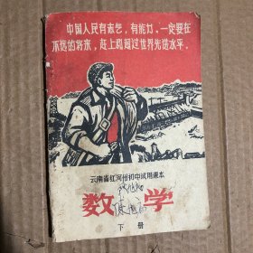 1969年代特殊时期云南省红河州初中试用课本数学下册，少笔迹