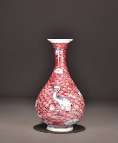 旧藏元代青花釉里红海水仙鹤纹玉壶春瓶！ 尺寸高28宽14