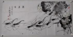 保真书画，陕西名家，胡明军作品《游乐图》一幅，纸本画心，尺寸：69*137