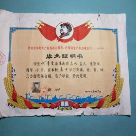 70年代毕业证明书