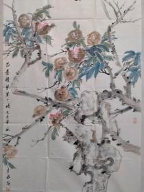 保真书画，杨林翰四尺整纸国画《乙是硕果累累时》一幅136*68.5软片，杨林翰，原名杨经纬，号五云山人，斋号五云山房，秋丰堂主，现为清华大学中国画高研班助教，国家一级美术师，国礼画家，中国画宋画研究会副会长，北京经纬画馆馆长，河南五云山书画院院长，郑州市美协花鸟画山水画艺委会委员。现居北京通州宋庄小堡。