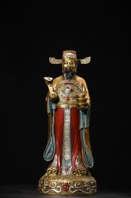 铜彩绘财神爷站像 高37cm 宽15cm 重2785克