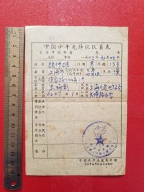 1963年中国少年先锋队队员表（1张，上海市南市区）