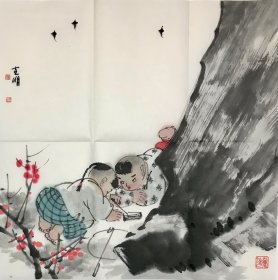 沈克明 50*50 纸本画心 1962年12月生，河南博爱人。擅长中国画，国家一级美术师。毕业于河南大学美术专业；1999年入文化部重彩画高级研究班学习，中国美术家协会会员、河南省国画家协会常务理事，河南省书画院特聘画家。