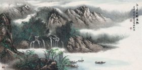李明，江上春晓听渔歌（136x68）