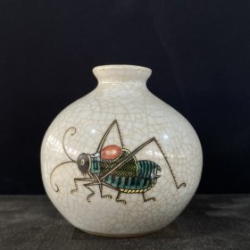乡下收来开片瓷器【一鸣惊人】昆虫水盂笔洗