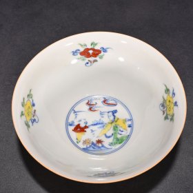 明成化红胎斗彩描金美人带子纹薄胎碗6*16.5厘米