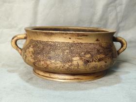 古玩收藏 古董 铜器 铜香炉 精品铜炉
​尺寸 长宽高：21.5/7.5/7.3厘米 
重量：2.8斤
