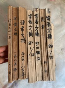 读者文摘：1983年4、5、6、7、9期 1985年2、6、7、8、9、10、11、12（2本） 1986年4、5、6、11 1987年2、3、4、6、7、8、9、10（2本）、11 1987年1-12 1988年2、5、6、7、9、11、12 1989年 1-10 1996年1-12 合售58期