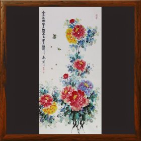 金玉满堂百花呈祥R8775写意牡丹画竖幅名家花鸟画手绘装饰画适合挂餐厅、玄关、门口、客厅、走廊、楼梯等墙面。