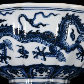 明宣德青花祭红龙纹瓜棱碗尺寸10*23.5厘米