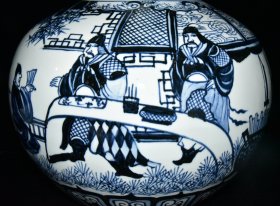 明宣德赏赐郑和青花人物故事天球瓶一对【43.5×34cm】