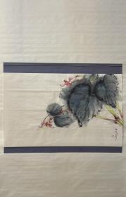 日本近现代画家岛田洗耳作品，简裱水墨海棠图，纸本，画心54.5*34