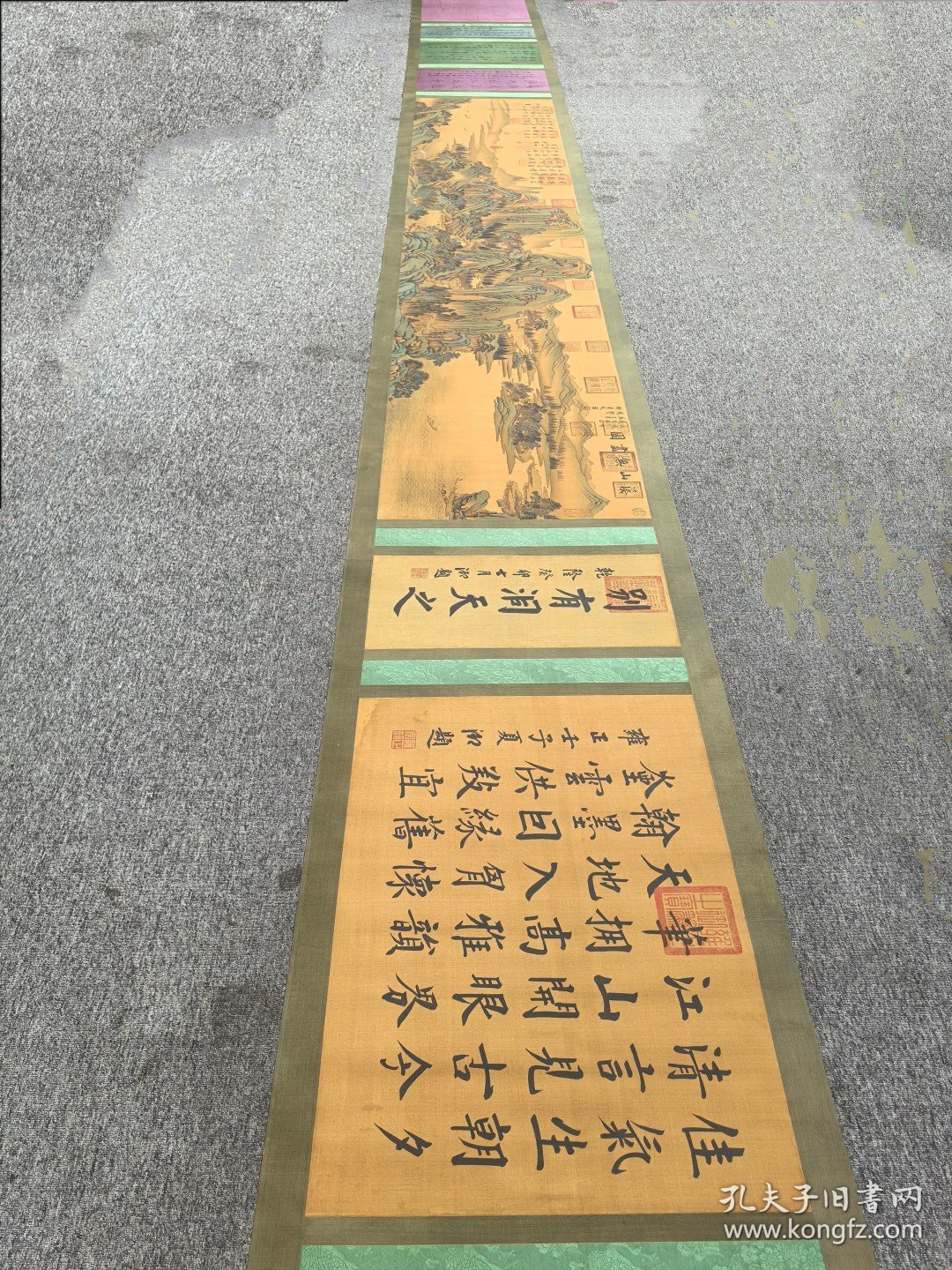 （精品字画） 精品绢本溪山無画图 全长宽67.1厘米X7.5米左右 画心56.6厘米X294.5厘米