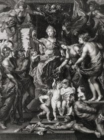 【鲁本斯】1846年铜版画№18《玛丽摄政的美好时光》(La Félicité De La Régence)--出自保罗·鲁本斯（Paul Rubens)“玛丽・德・美第奇”系列作品集-雕刻家(Duthée)-特厚画纸51.5*33.8cm(画面21.5*16.5)，8品