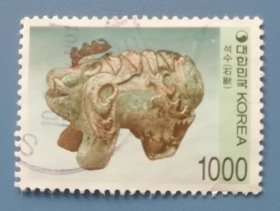 韩国邮票1996年文物石兽 1000面值高值信销票一枚