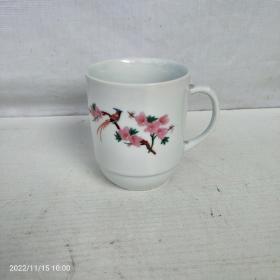 老式茶杯80年代景德镇彩瓷花鸟杯白瓷杯