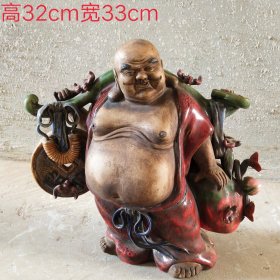民国时期紫砂加彩弥勒佛站像。