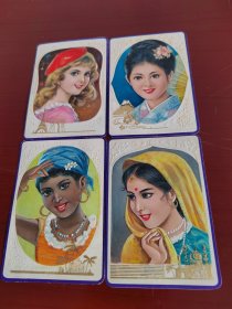1980年年历片，世界美女4张一套。