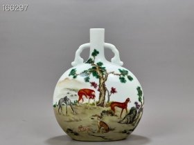 清乾隆珐琅彩十犬图纹扁瓶古董收藏品瓷器