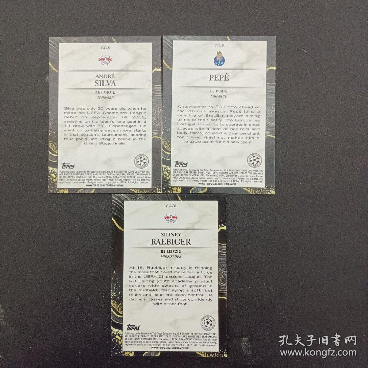 足球明星卡片 Topps Chrome欧冠 球星卡 CHAMPIONS LEAGUE CHASING GLORY CG 3张合售（品相如图 实拍图自荐）